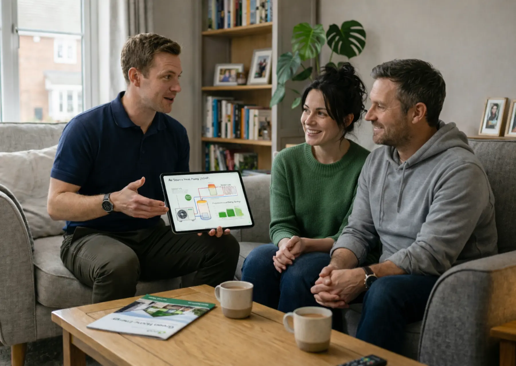 Engineer installing a boiler unit on a wall