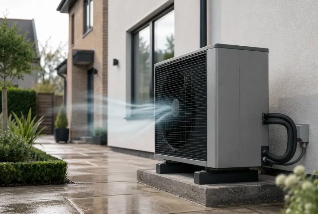 How Air source heat pump word in detail: Step 1 The outdoor unite takes in air