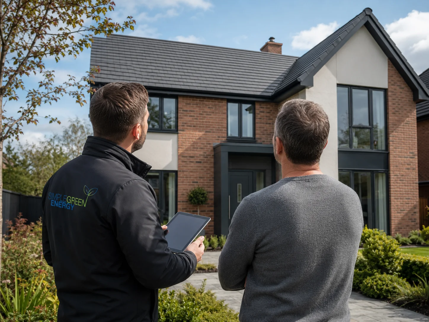 Customer and simple Green Energy's installer watching Solar panels
